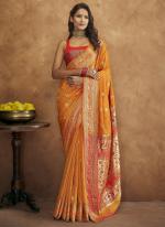 Banarasi Silk Orange Party Wear Weaving Saree